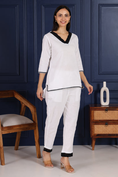 Graceful White With Lace Embroidery Co-Ord Set