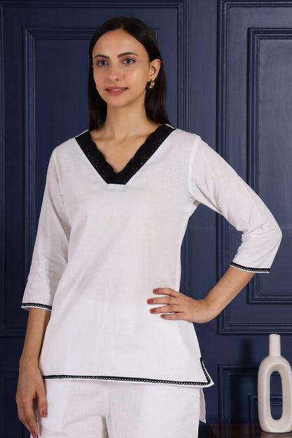 Graceful White With Lace Embroidery Co-Ord Set
