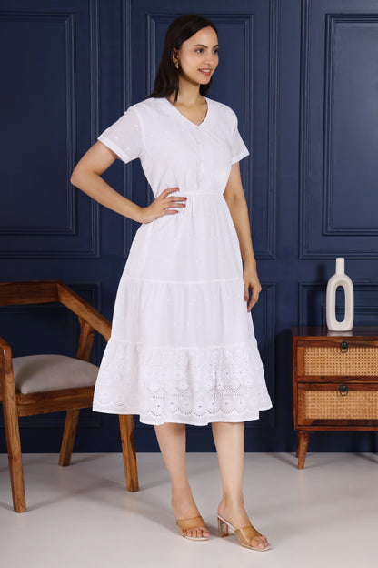 Graceful All White Dress with sequence thread and Embroidery work