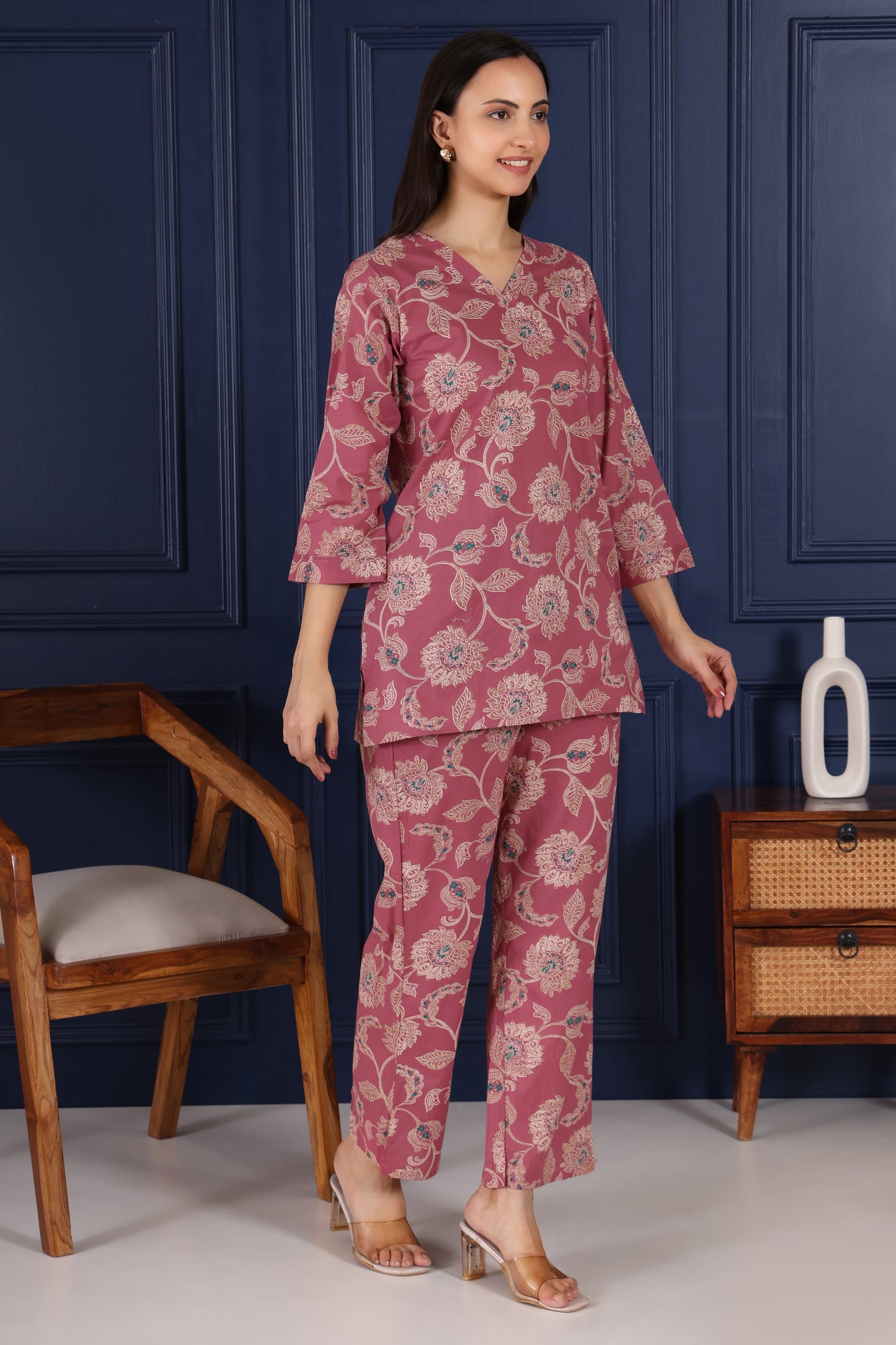 Stylish Magenta With Intricate Embroidery Print Co Ord Set