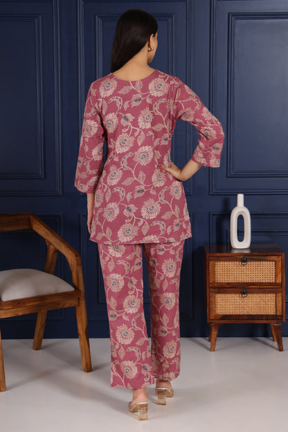 Stylish Magenta With Intricate Embroidery Print Co Ord Set