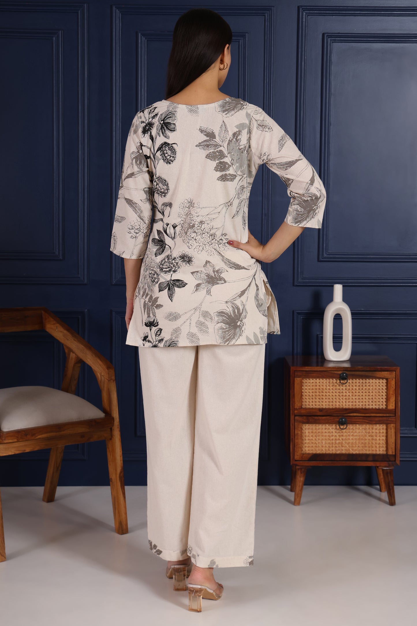 Graceful Off White With Black Print Co-ord Set – Pure Cotton Comfort