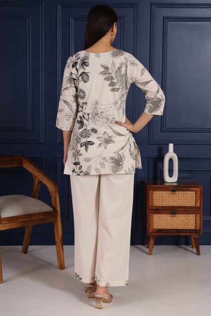 Graceful Off White With Black Print Co-ord Set – Pure Cotton Comfort