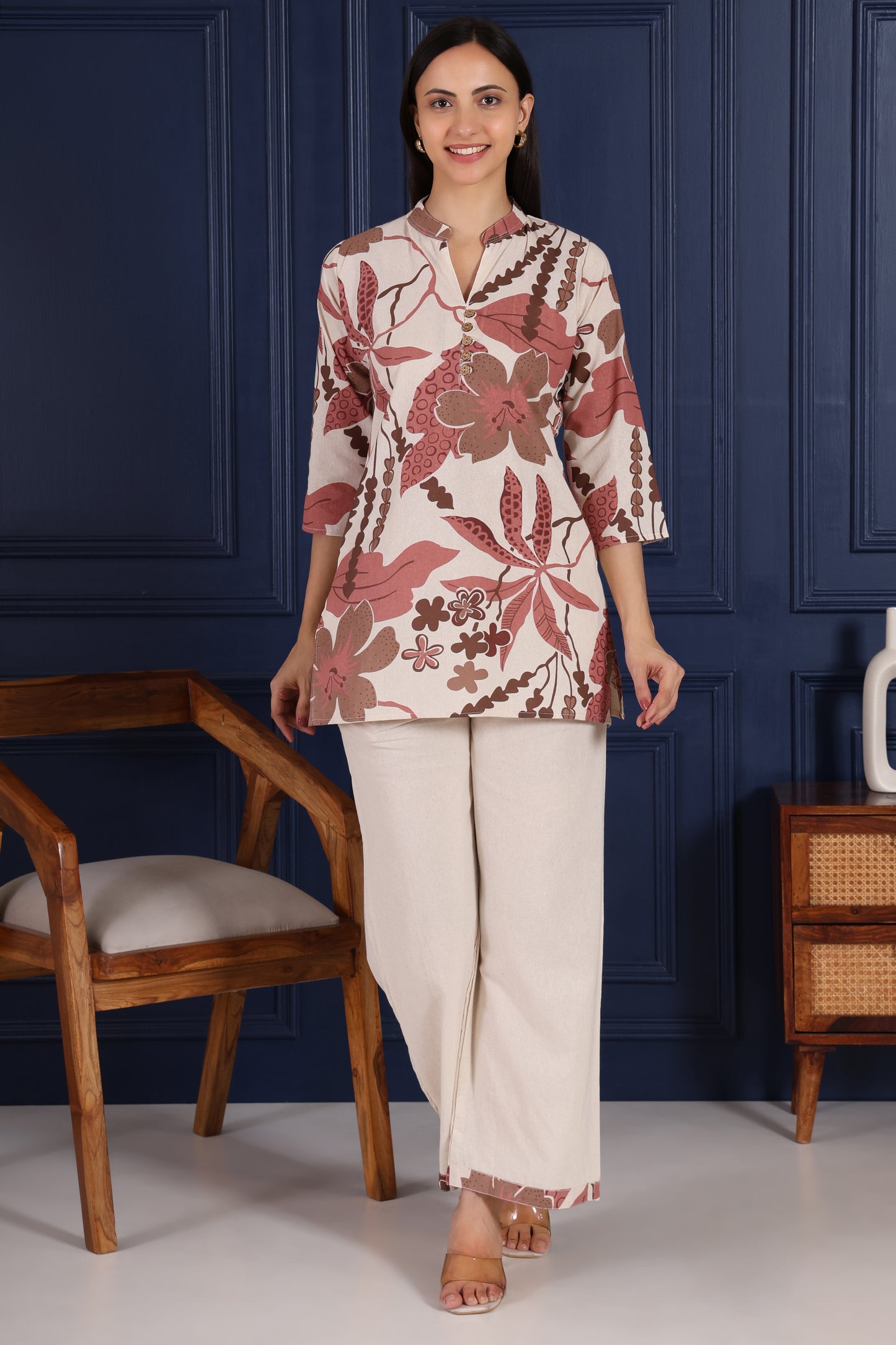Beautiful Off White with Magenta Print Co-ord Set – Pure Cotton Comfort