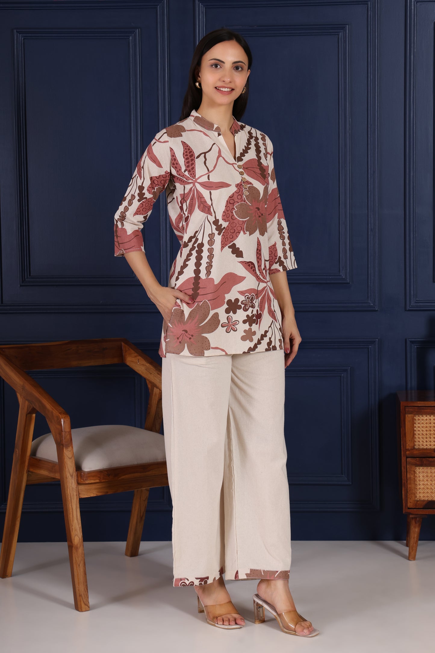 Beautiful Off White with Magenta Print Co-ord Set – Pure Cotton Comfort