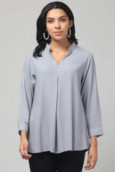 Hosita Grey, Caramel and Olive Rayon Pleated Top