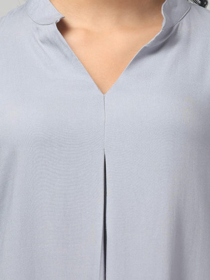 Hosita Grey, Caramel and Olive Rayon Pleated Top