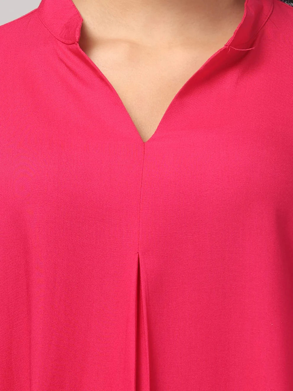 Hosita Grey, Olive and Magenta Rayon Pleated Top