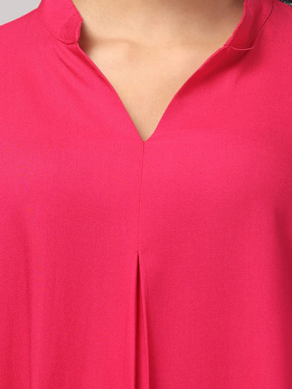 Hosita Grey, Olive and Magenta Rayon Pleated Top
