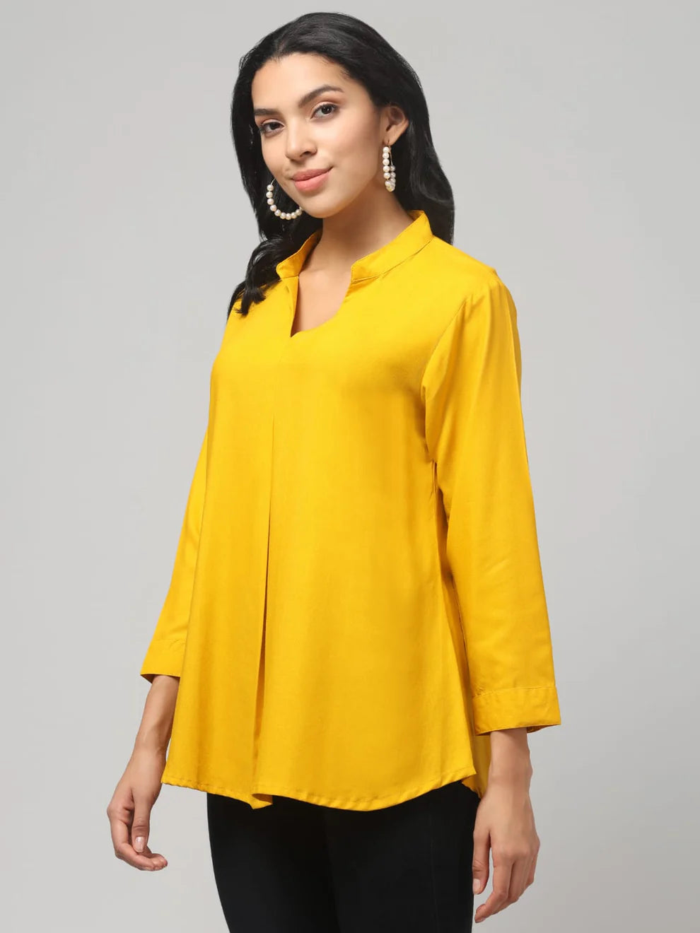 Hosita Maroon, Mustard and White Rayon Pleated Top