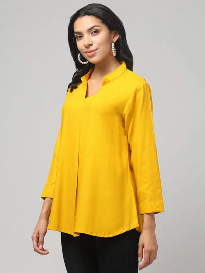 Hosita Maroon, Mustard and White Rayon Pleated Top