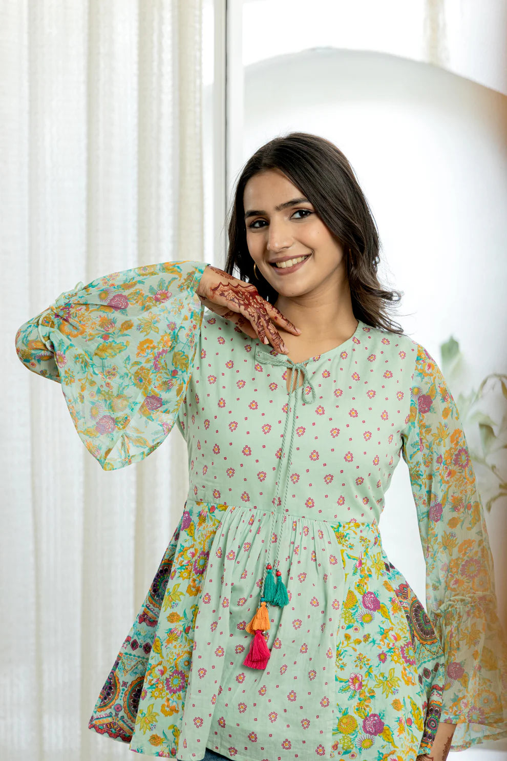 Hosita Mustard and Mint Green Cotton Tunic  Combo