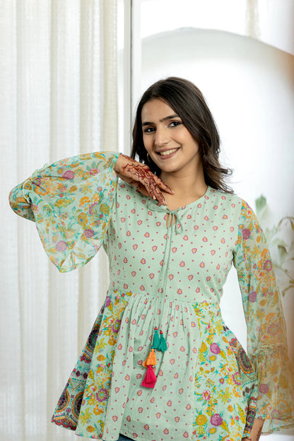 Hosita Mustard and Mint Green Cotton Tunic  Combo