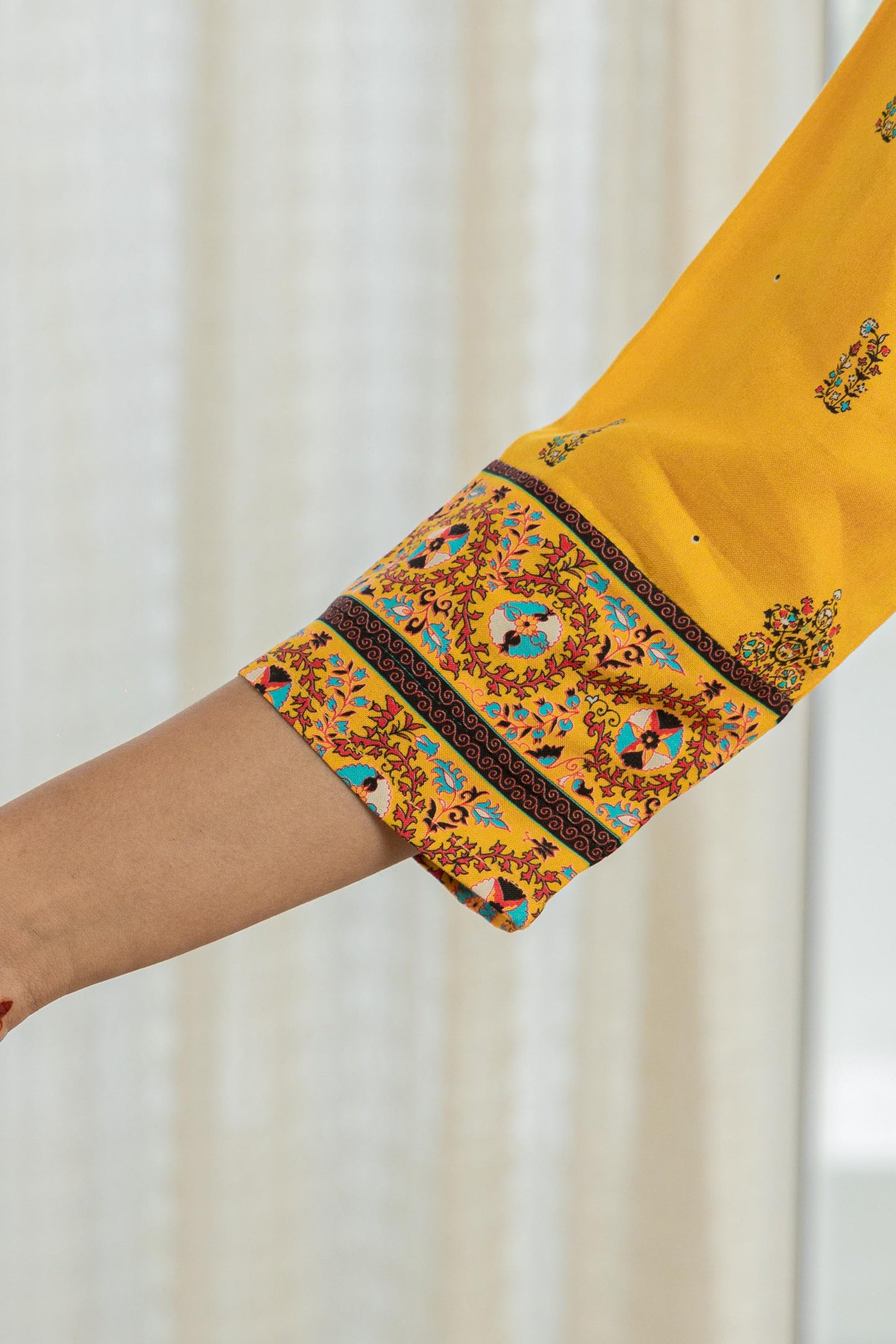 Mustard Embroidered Cotton Tunic With intricate Flower Pattern