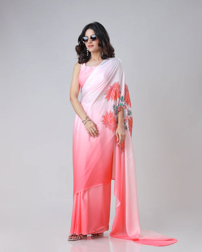 Hosita Beautiful Ombre Lotus Mandalaa Print Freehand Designer Saree