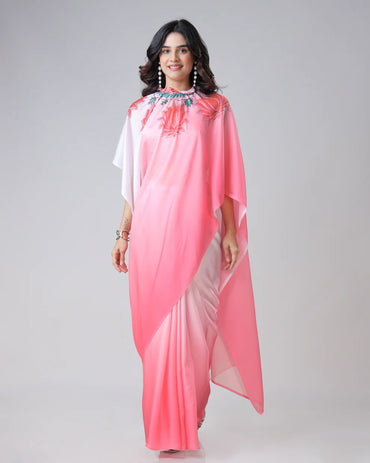 Hosita Beautiful Ombre Lotus Mandalaa Print Freehand Designer Saree