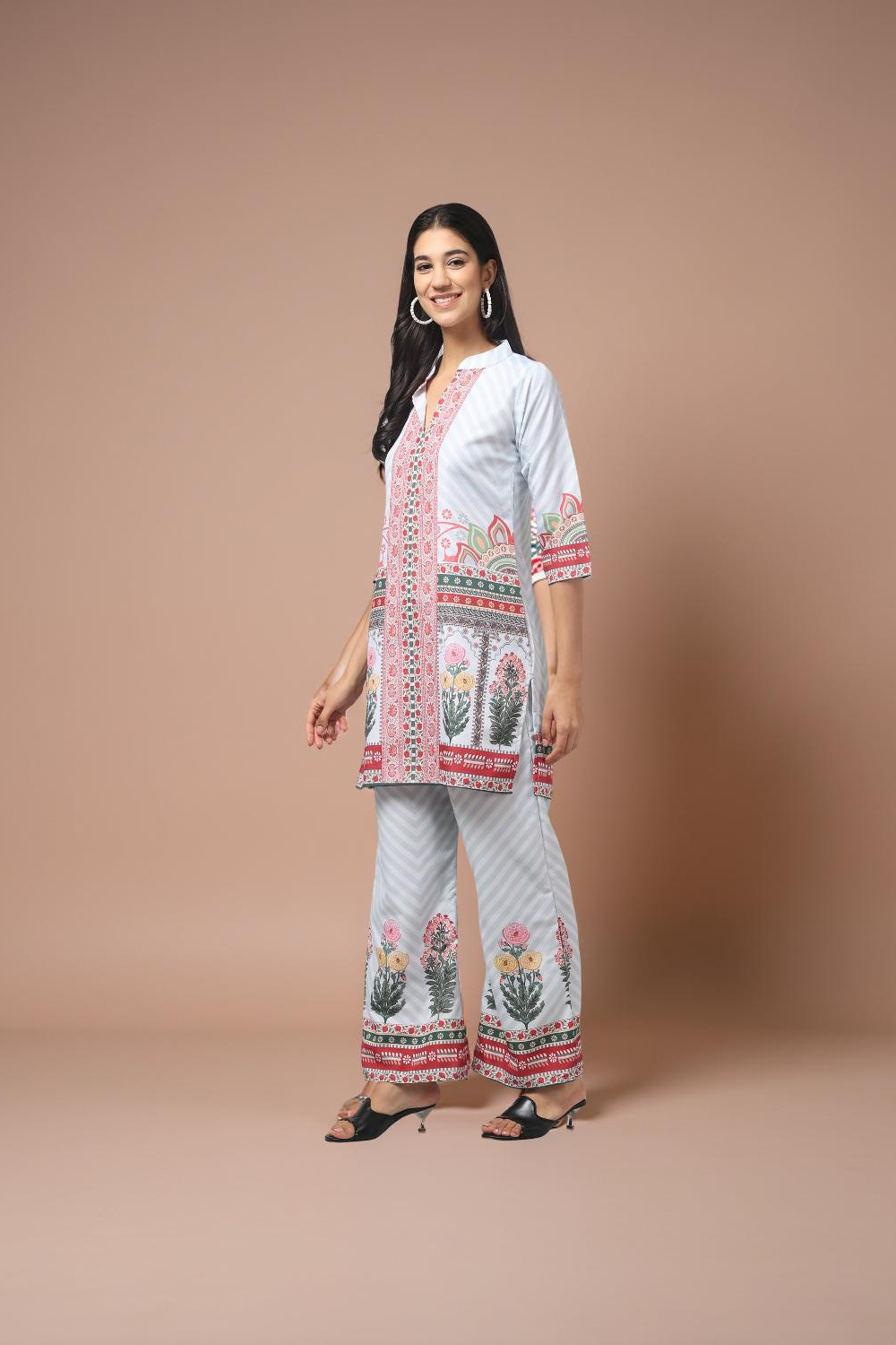 Beautiful White with Flower Pattern Embroidery Co Ord Set