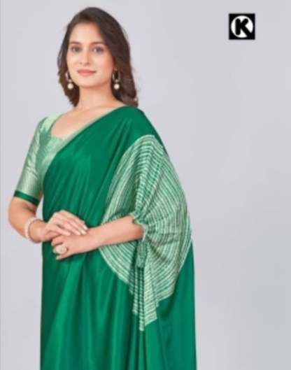 Hosita Bottle Green Printed Freehand Saree