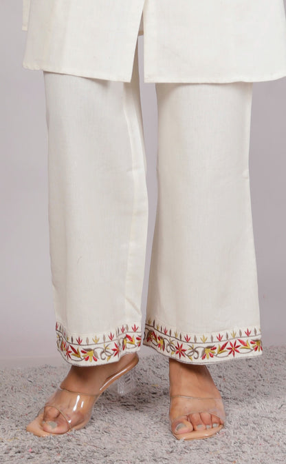 Magic White Embroidery Cotton Co Ord Set with Front Pocket