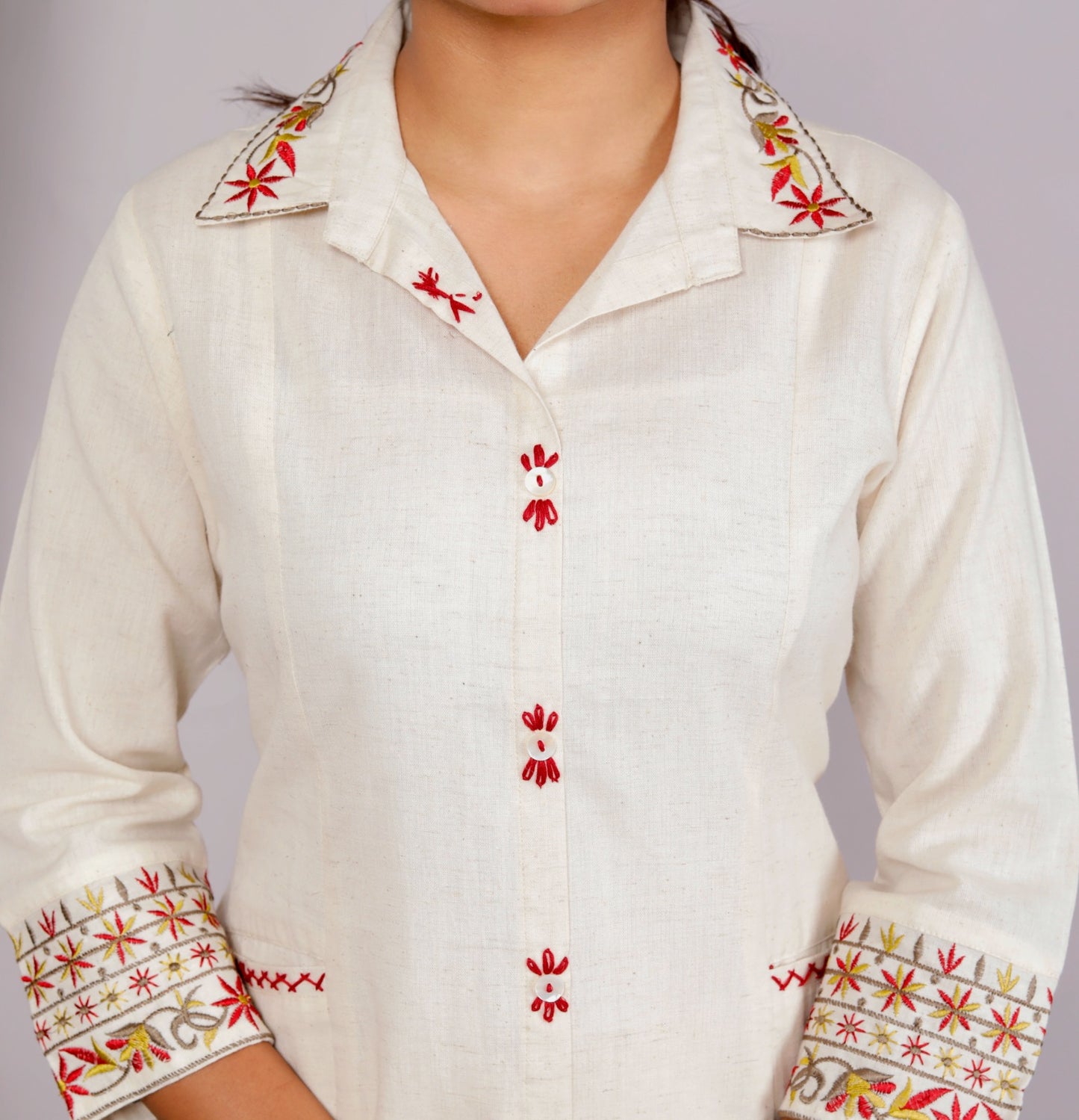 Magic White Embroidery Cotton Co Ord Set with Front Pocket