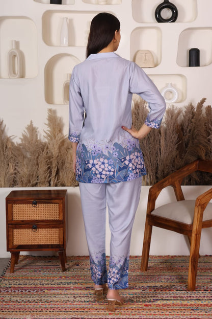 Summer Grey Floral Embroidered Co-ord Set – Summer Bloom Edition