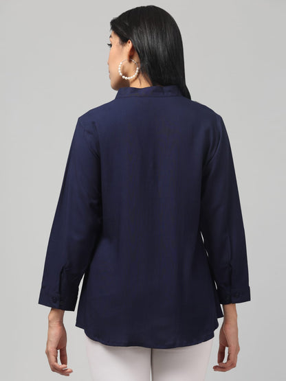 Royal Blue Rayon Pleated Top