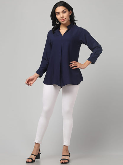 Royal Blue Rayon Pleated Top
