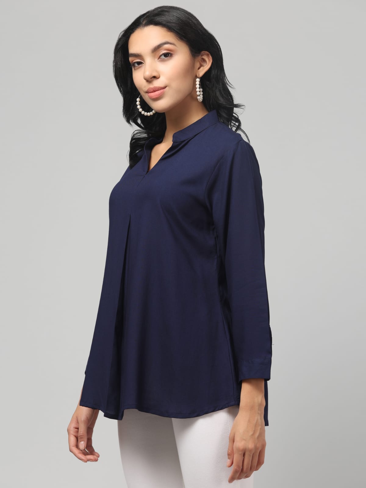 Royal Blue Rayon Pleated Top