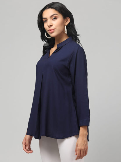 Royal Blue Rayon Pleated Top
