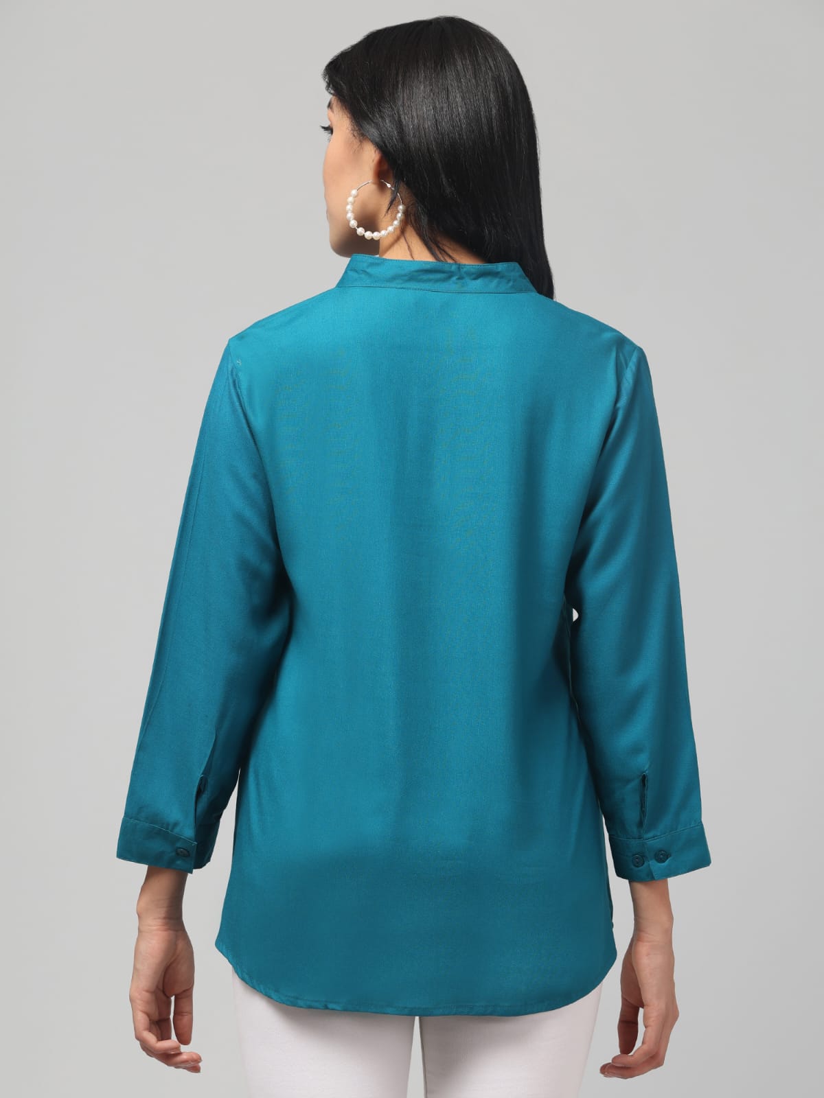 Ice Blue Rayon Pleated Top