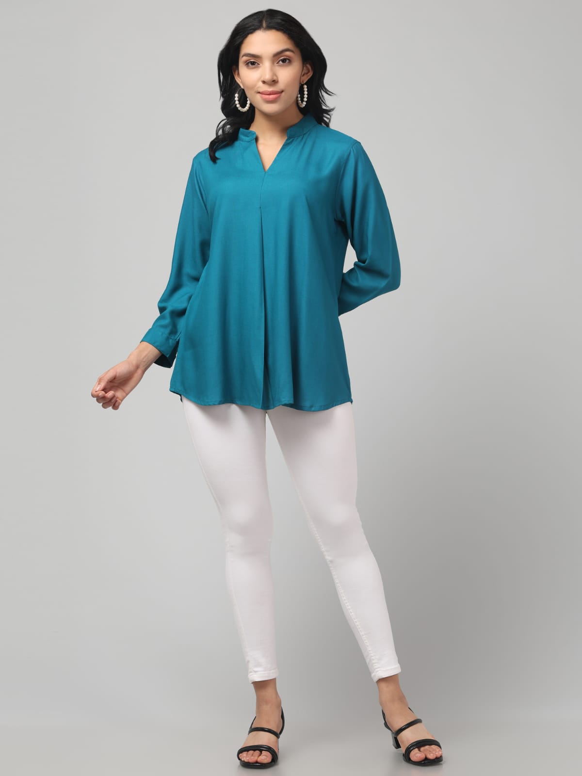 Ice Blue Rayon Pleated Top
