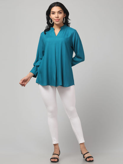 Ice Blue Rayon Pleated Top