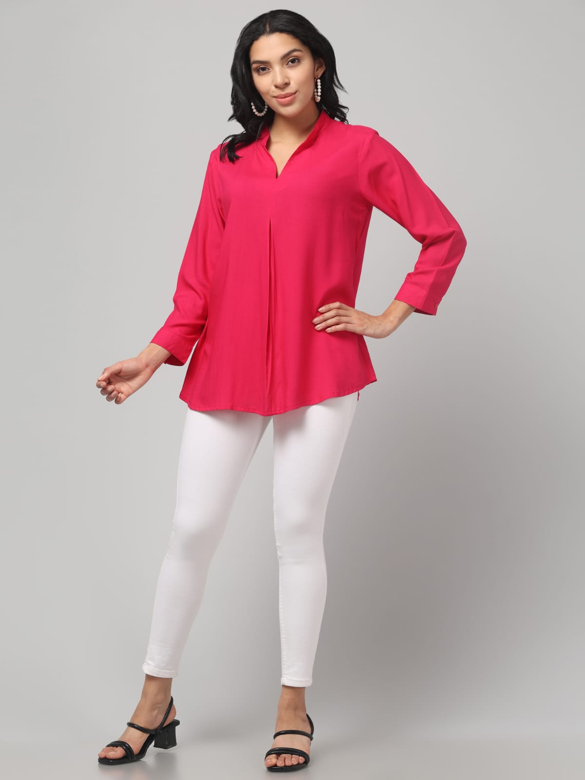 Magenta Rayon Pleated Top