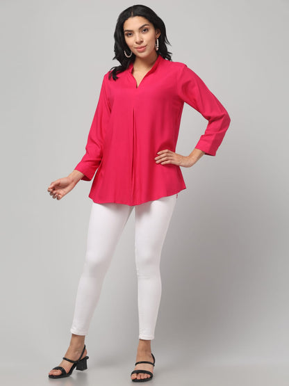 Magenta Rayon Pleated Top
