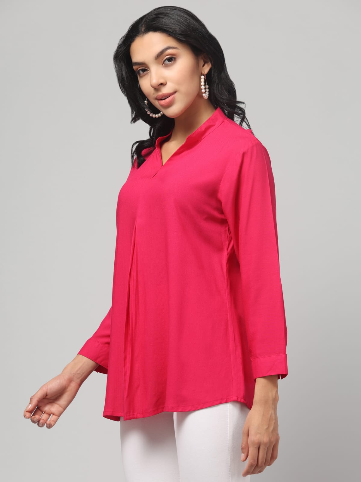 Magenta Rayon Pleated Top