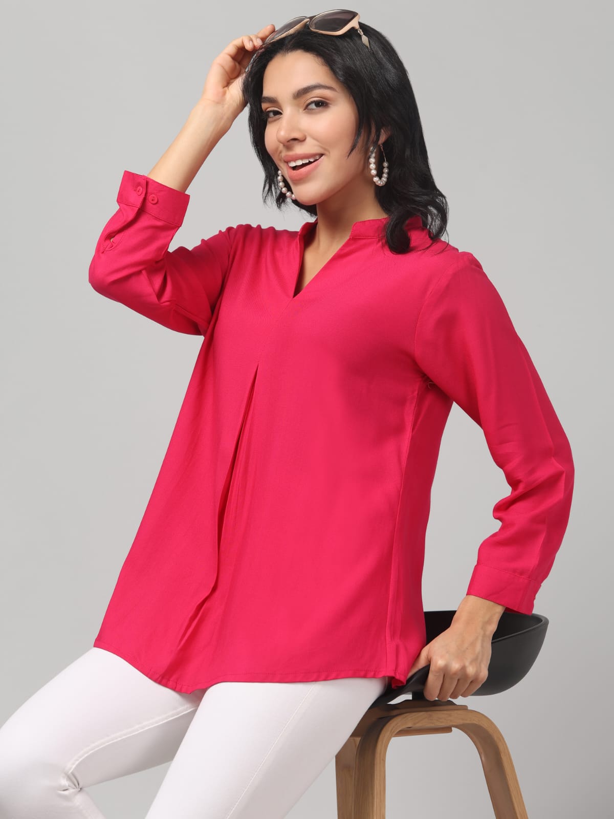 Magenta Rayon Pleated Top