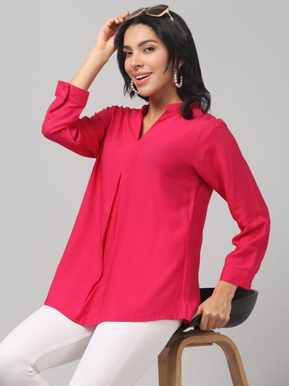 Magenta Rayon Pleated Top