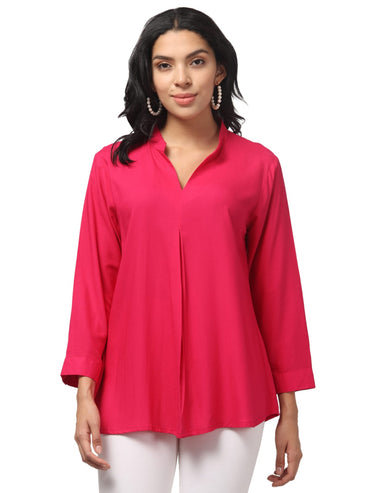 Magenta Rayon Pleated Top