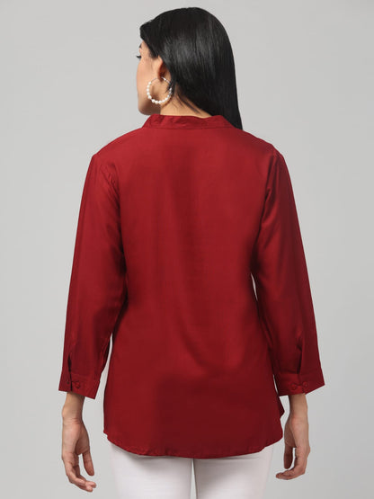 Maroon Rayon Pleated Top