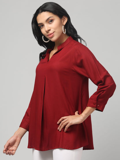 Maroon Rayon Pleated Top