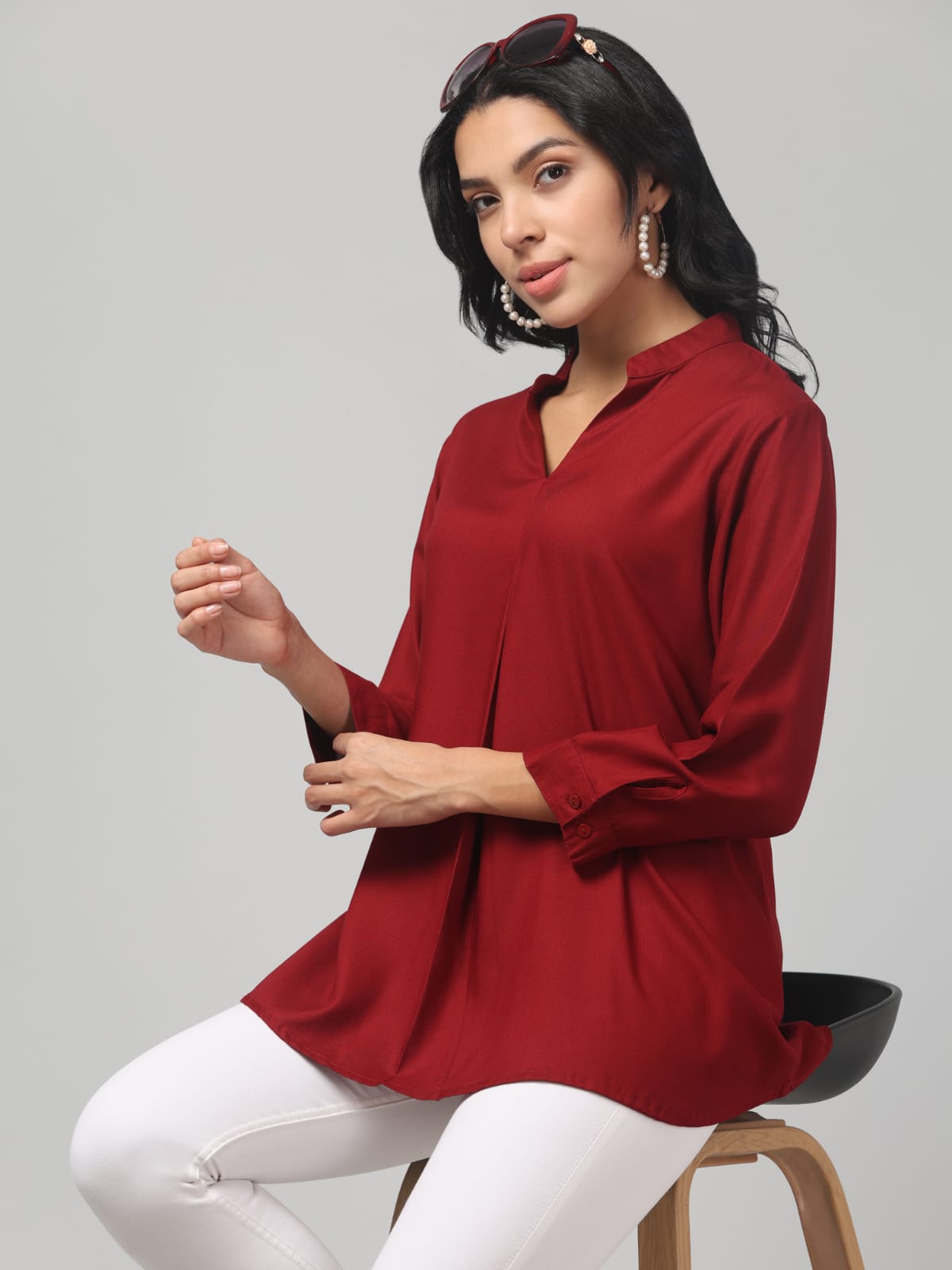 Maroon Rayon Pleated Top