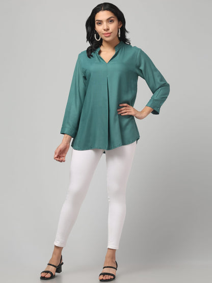 Jade Green Rayon Pleated Top