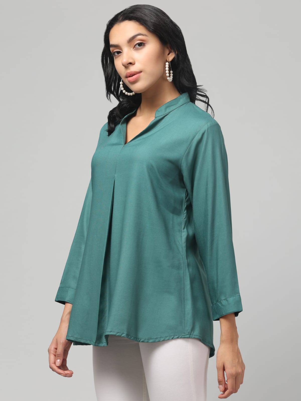 Jade Green Rayon Pleated Top