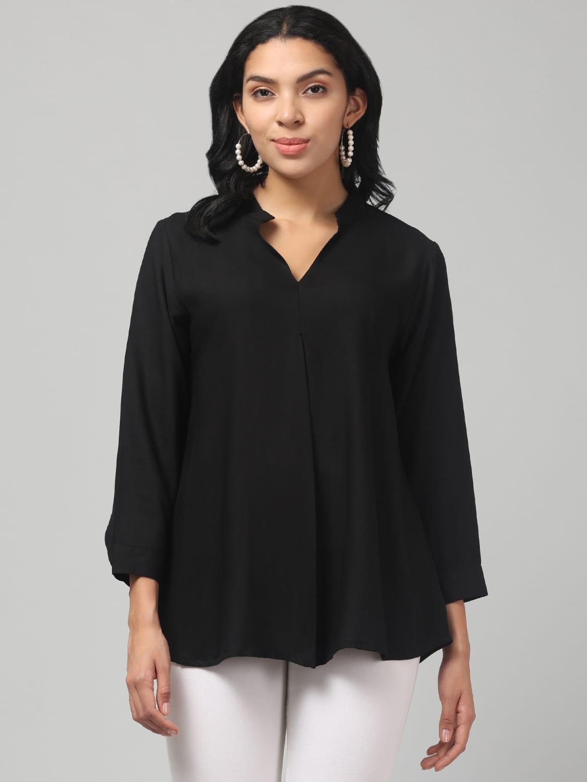 Magic Black Rayon Pleated Top