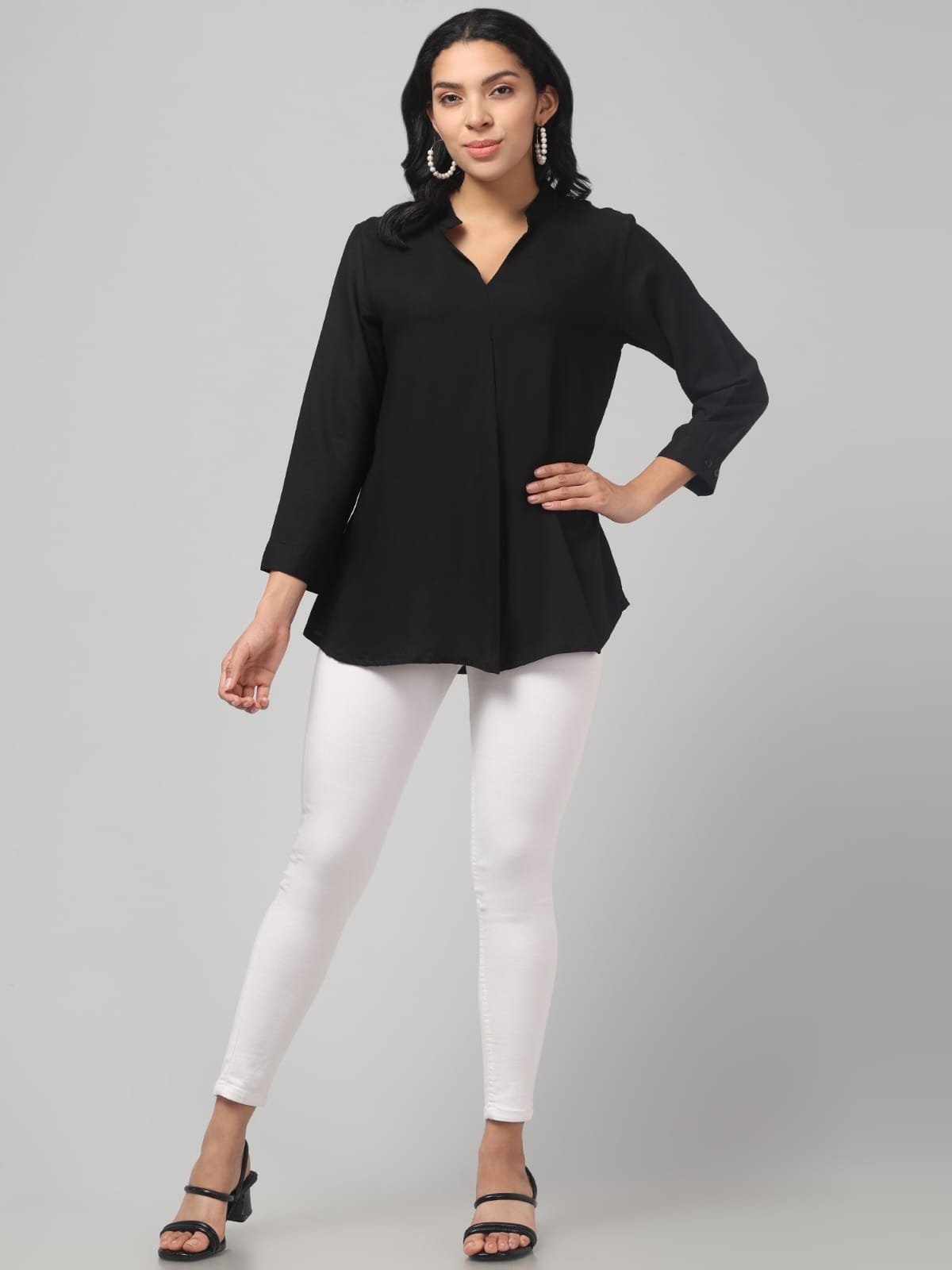 Magic Black Rayon Pleated Top