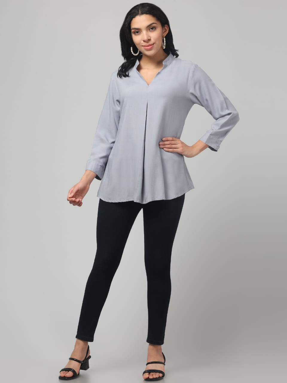 Light Grey Rayon Pleated Top