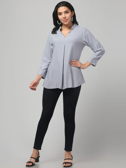 Light Grey Rayon Pleated Top