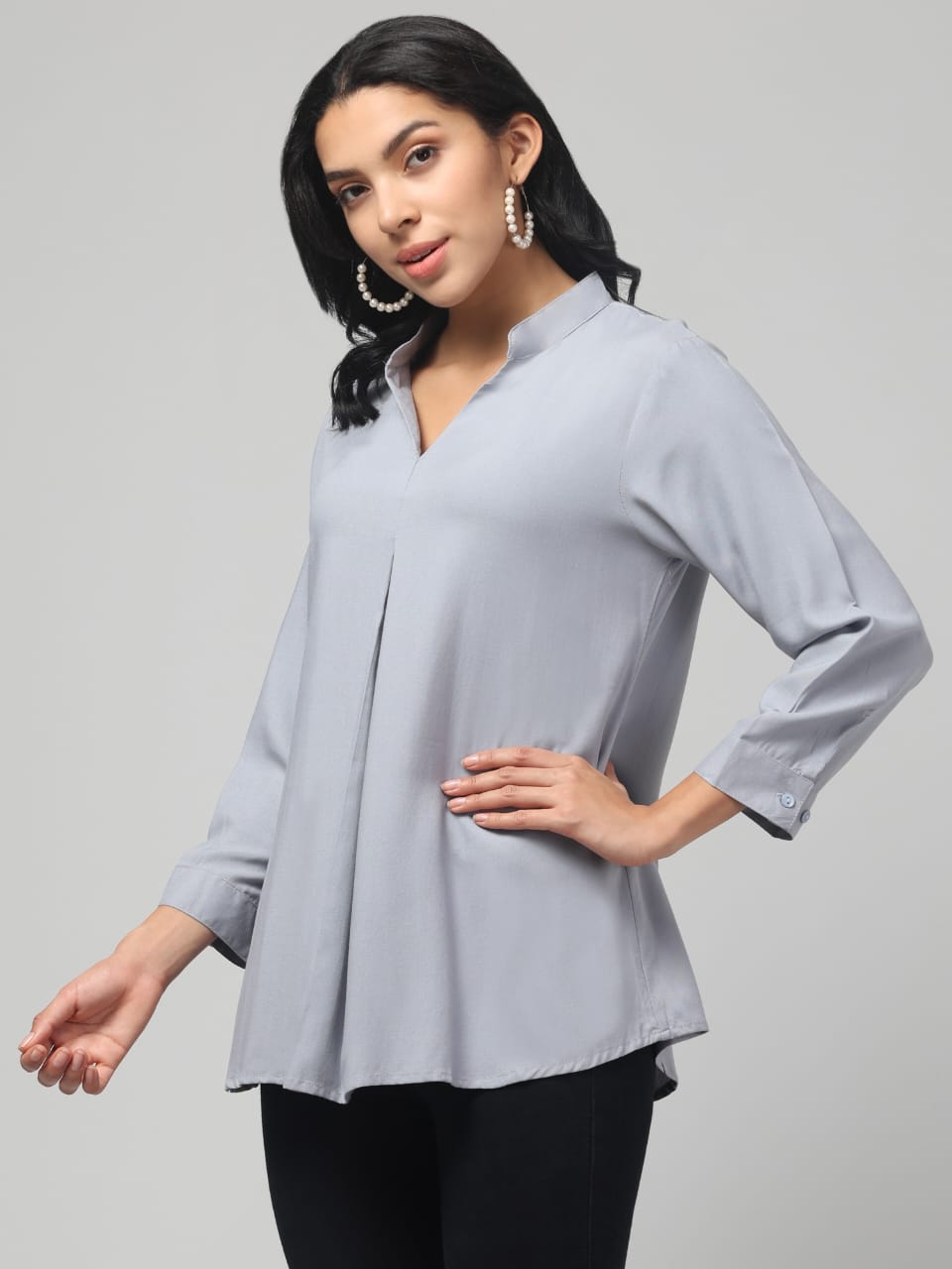 Light Grey Rayon Pleated Top