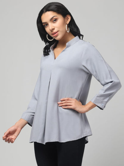 Light Grey Rayon Pleated Top