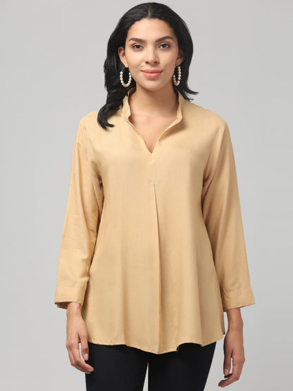 Caramel Rayon Pleated Top